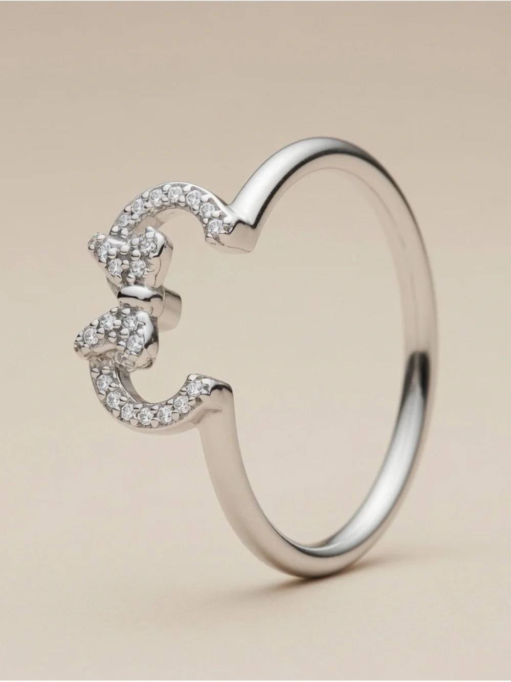 Sterling Silver Delicate White Crystal Heart Accent Ring - Women Jewelry